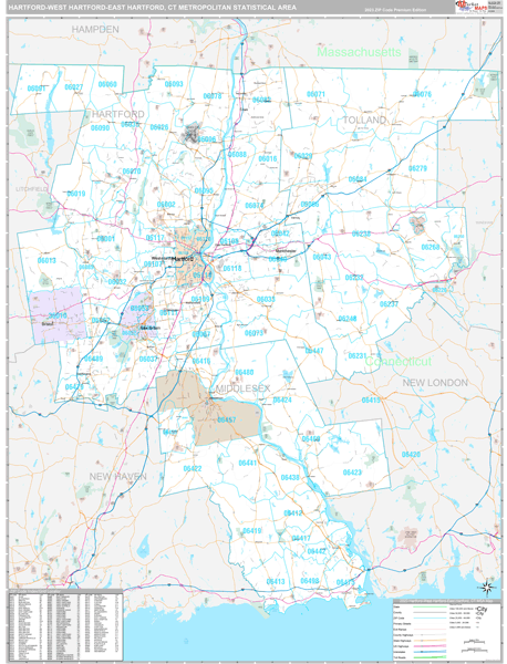 Hartford-West Hartford-East Hartford, CT Metro Area Wall Map